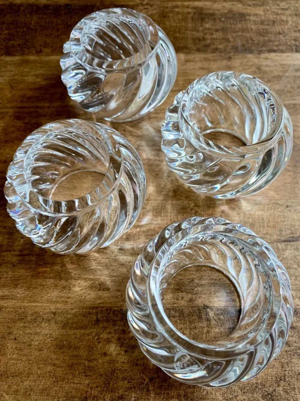 Vintage Baccarat Bambous Swirl Crystal Napkin Rings Set of 4 w/ Boxes